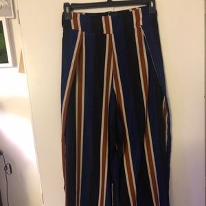 Blue, Black, and Orange high slit pants
